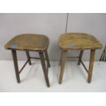 A pair of 1940s beech stools, each with moulded ash seat