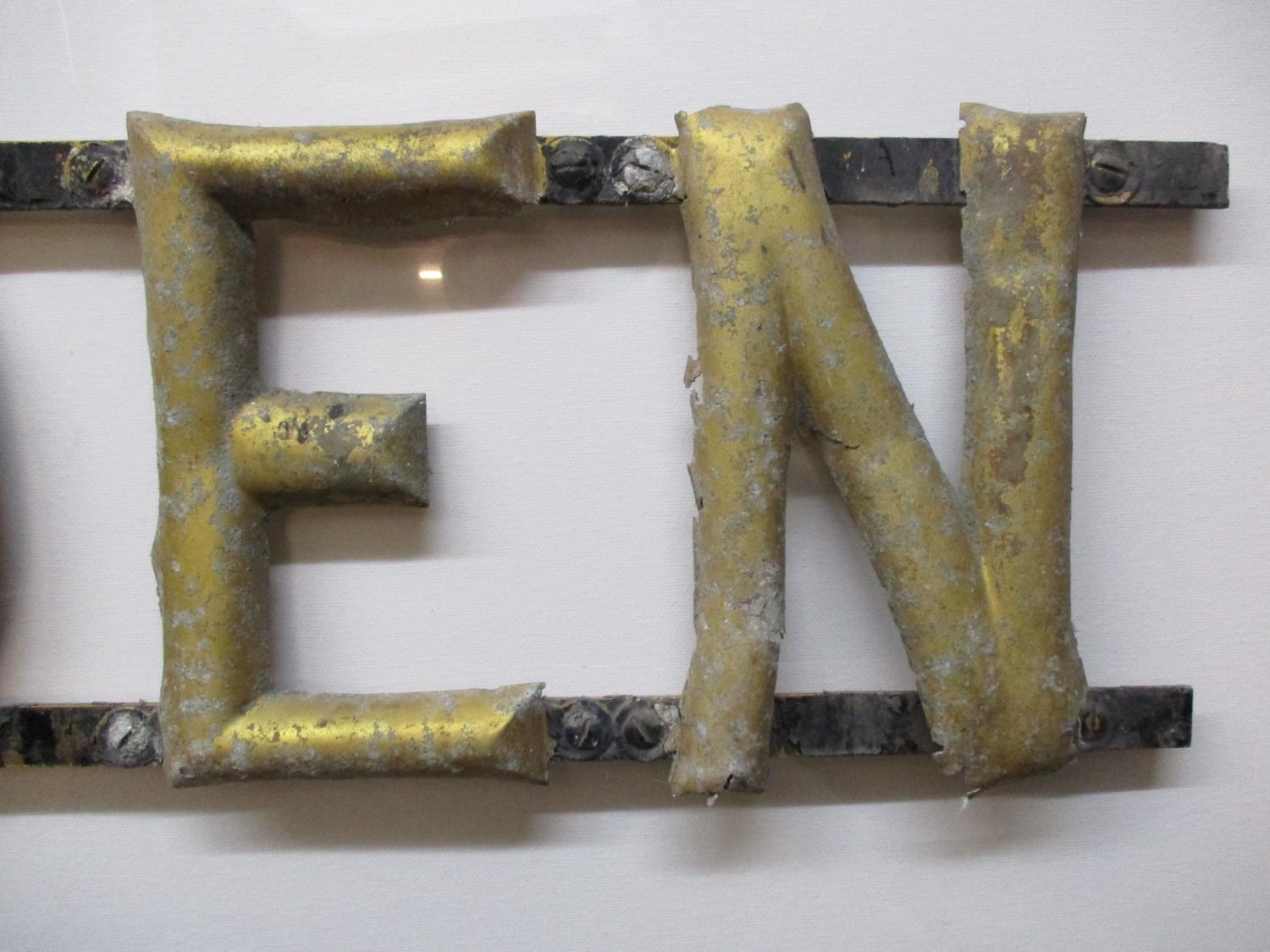 A late 19th/early 20th century gold and green painted metal Hovis Golden Brown bread sign in three - Image 2 of 9
