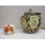 A Royal Worcester china vase of bulbous form painted with fruit and a modern Satsuma and plated