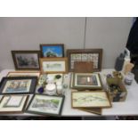 Pictures, ceramics, glassware and collectables to include cigarette cards, a Wedgwood green Jasper