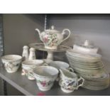 A selection of Aynsley Pembroke pattern china to include a teapot, a cake stand and others