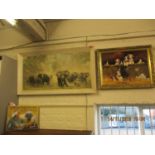 David Shepherd - a signed print of elephants, together with a signed print of puppies in a barn,