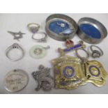 An assorted silver group including Masonic medals and rings, approx 90g
