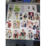 Various signed coloured drawings and coloured prints of TV and film stars, signed by the artist to