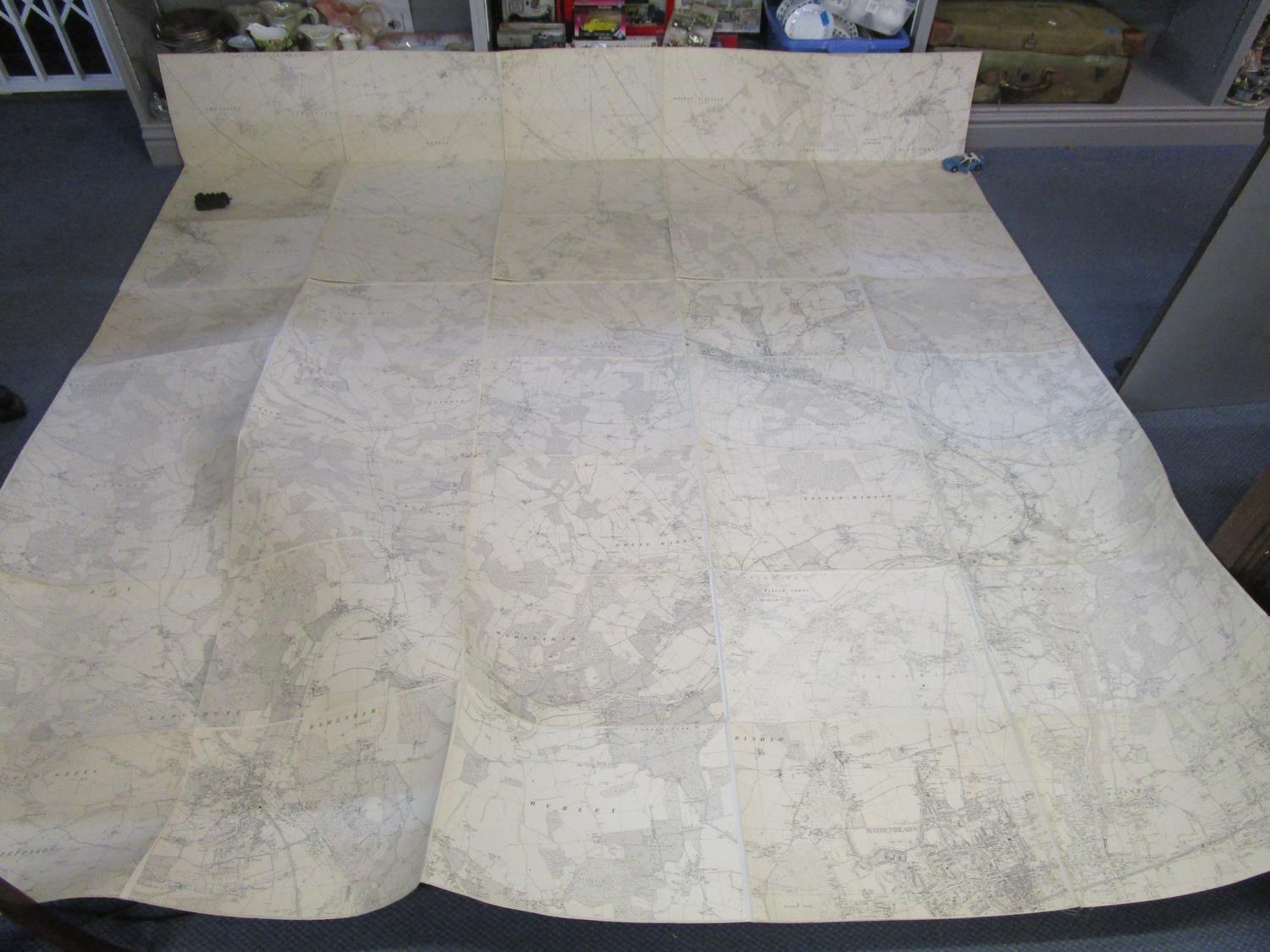 Cook Hammond & Kell Ltd Westminster, a large folding hessian backed map of Stoke Mandeville to the