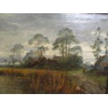 Late 19th Century British School - a rural scene with cottages, oil on canvas, 19 1/2" x 15 1/2",