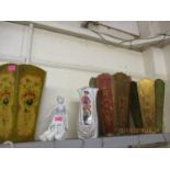 Three late 20th century painted household paper bins, a Russian painted vase and a Portuguese figure