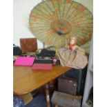 A vintage Japanese parasol, together with vintage evening bags to include a Sisley example, a