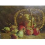 Late 19th century British School - a still life of apples and a basket, oil on canvas, 20 1/2" x