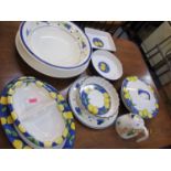 Modern French style Temuka painted pottery kitchen items to include a flan dish having white