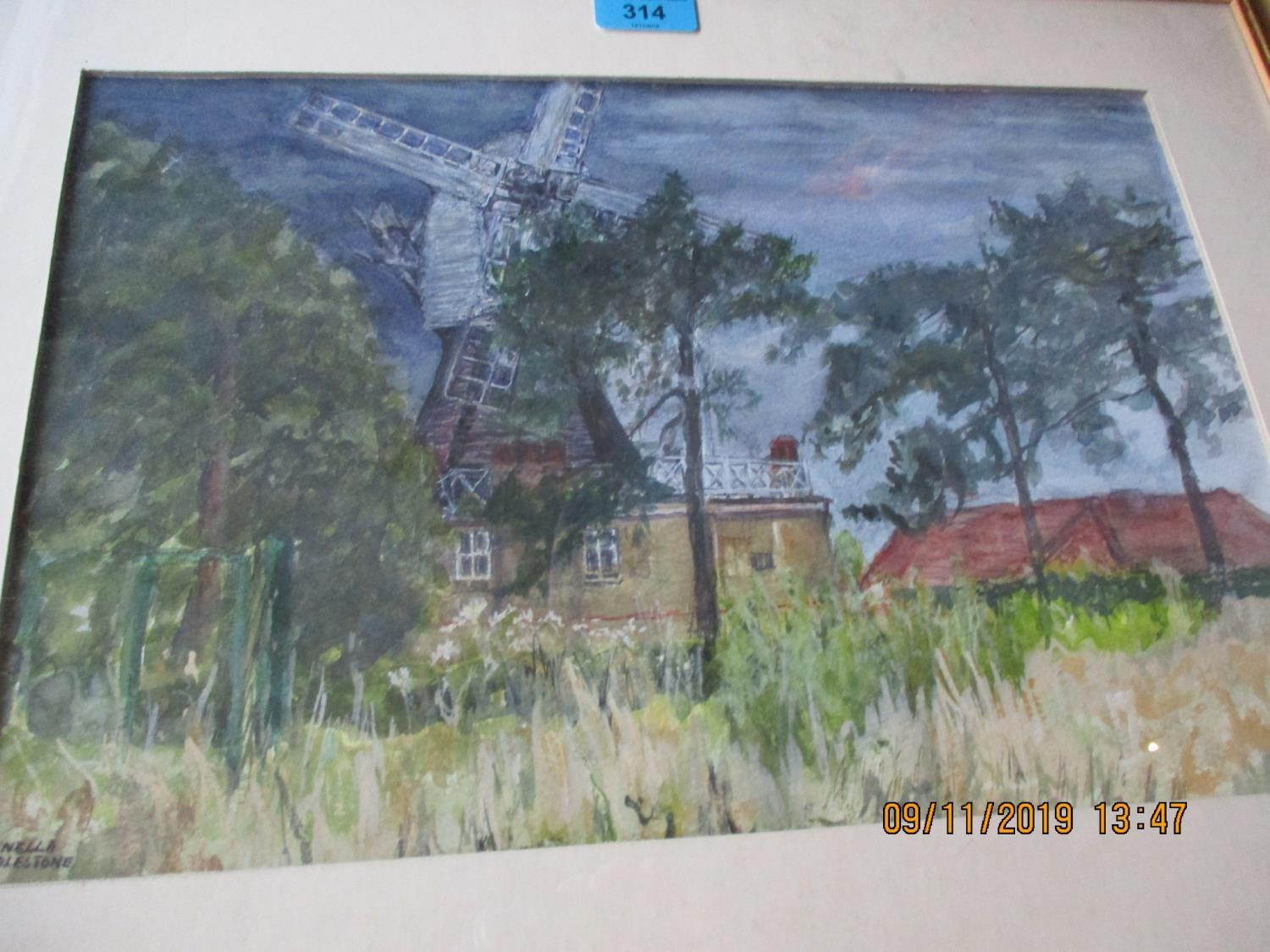 Fenella Girdlestone - 'The Windmill' a watercolour 15" x 10", signed lower left hand corner and