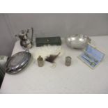 Silver plate and collectables to include an entree dish, two Edwardian silver scent bottle covers,