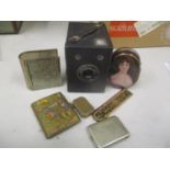 A mixed lot to include a Brownie Junior Matchbox and other items