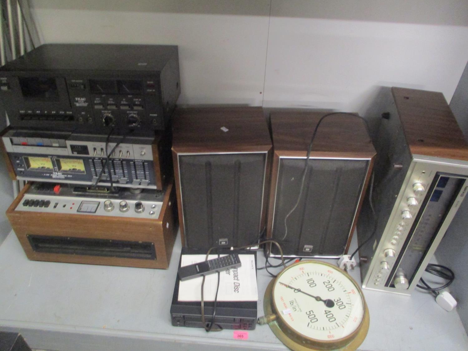 A mixed lot to include a TEAC stacking system, a Sony disc player, Sony speakers, Nikko 5055