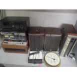 A mixed lot to include a TEAC stacking system, a Sony disc player, Sony speakers, Nikko 5055