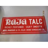 A Raja Snow Talc enamelled sign in red and white