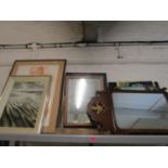 A selection of wall mirrors, framed and unframed paintings to include Jennifer Cracknell Coastal