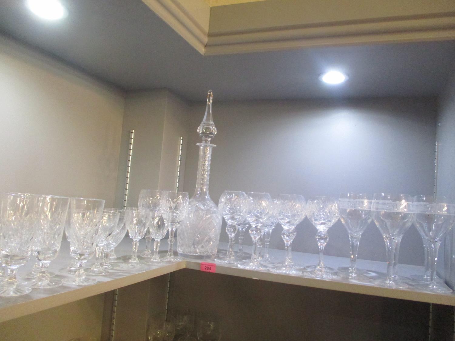 Mixed glasses to include cut glass Hock glasses, decanter and others