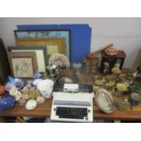 Pictures, brassware, jewellery boxes, a clock, silver plate and other items to include a Victorian