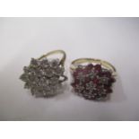 Two rings to include a 9ct gold diamond and ruby ring, 4.15g and a 9ct gold past set ring, 2.7g