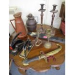 Vintage items to include a pair of candlesticks and coffee pots