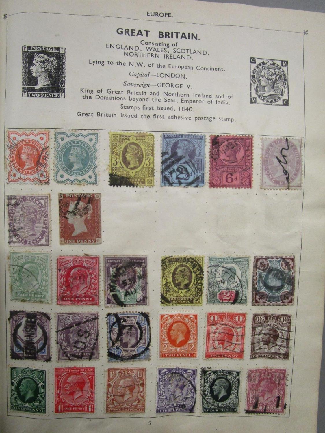 An early 20th century stamp album containing Victorian and early 20th century stamps from around the