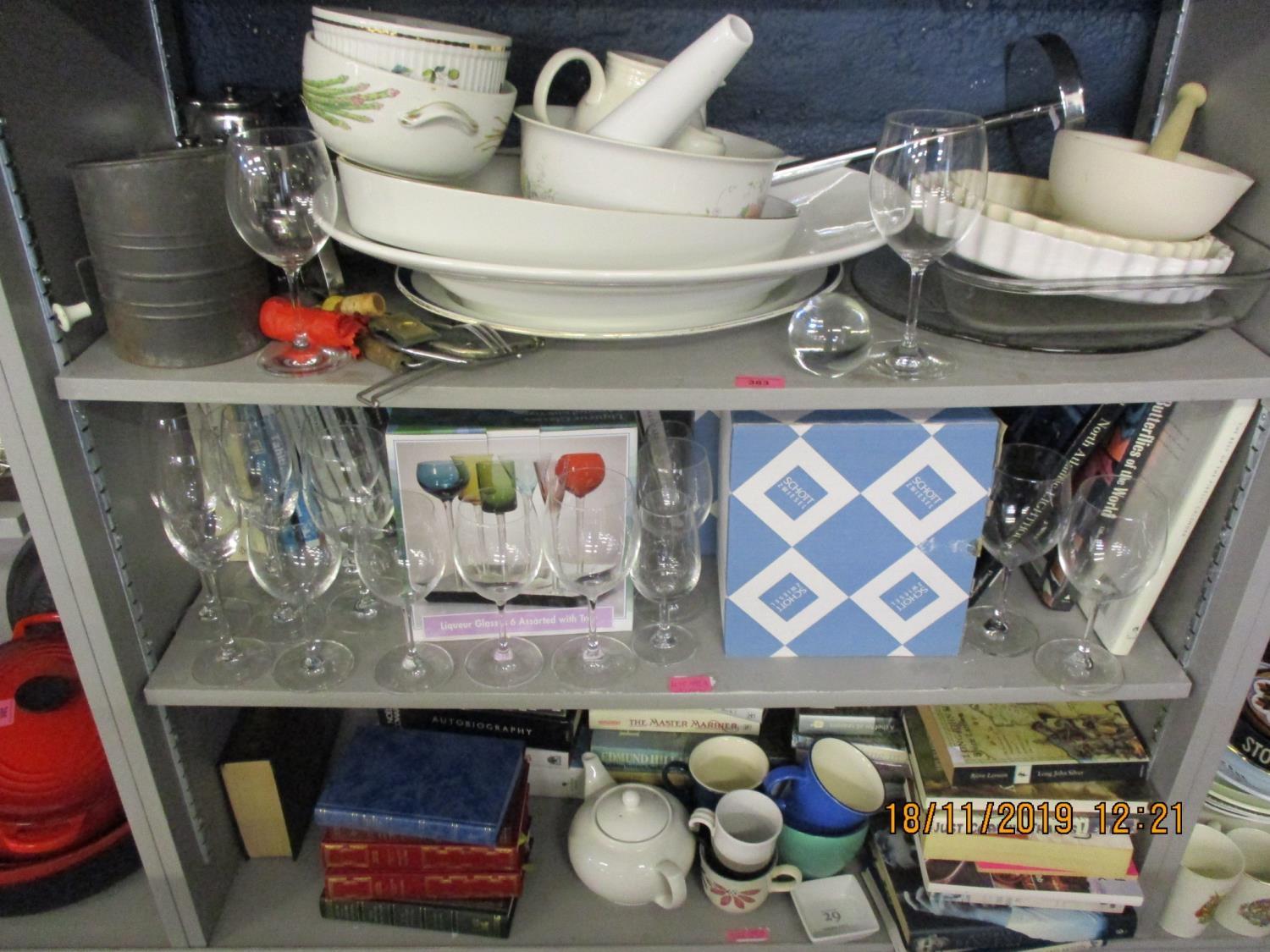 Royal Worcester Evensham and kitchen ceramic tableware, mixed books, boxed modern glassware and a