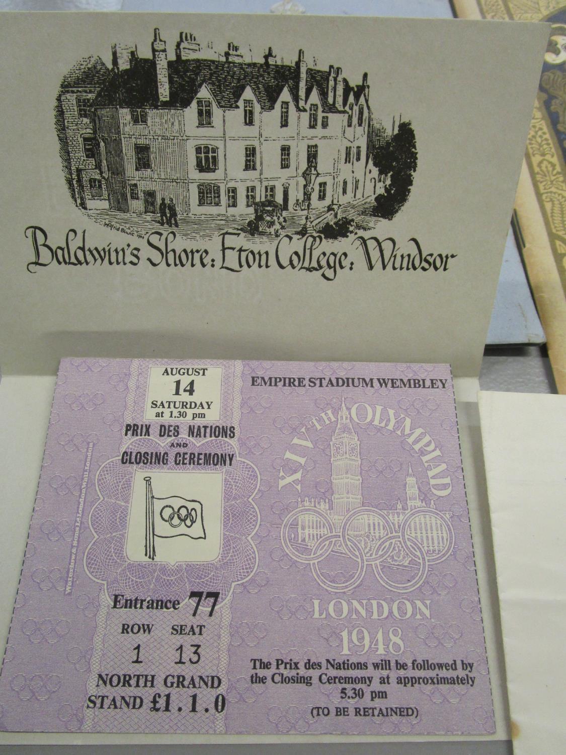 Ephemera to include a lilac coloured London 1948 Olympiad closing ceremony ticket, August 14 - Image 2 of 3