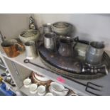 A mixed lot to include a Kukri, pierced silver plated tray and mixed metalware