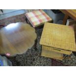 An early 20th century flower shaped and low mahogany occasional table, together with a modern rattan