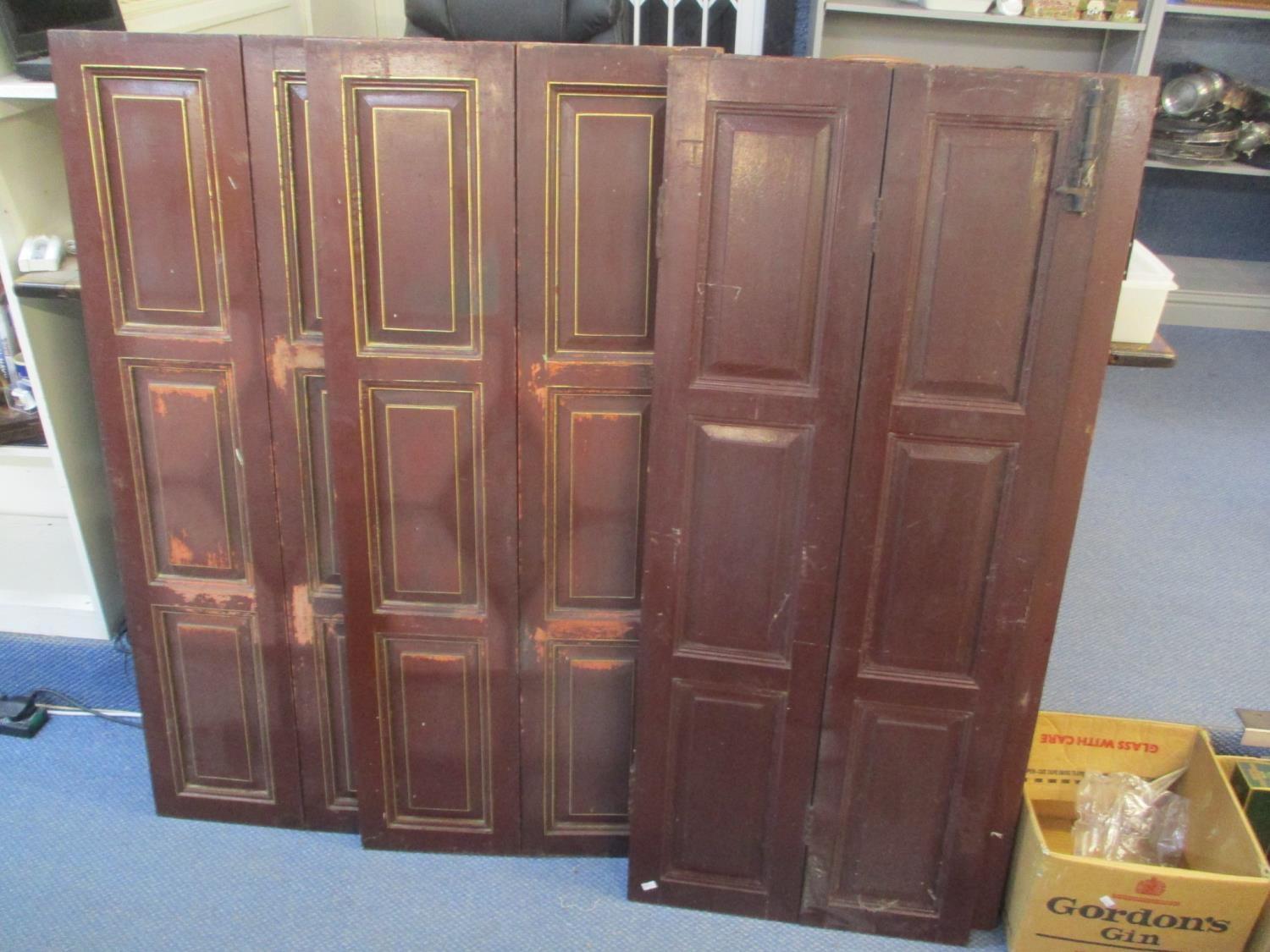 Four early 20th century French painted window shutters, 49 3/4"h x 21"w