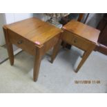 A pair of exotic hardwood bedside tables with single drawer