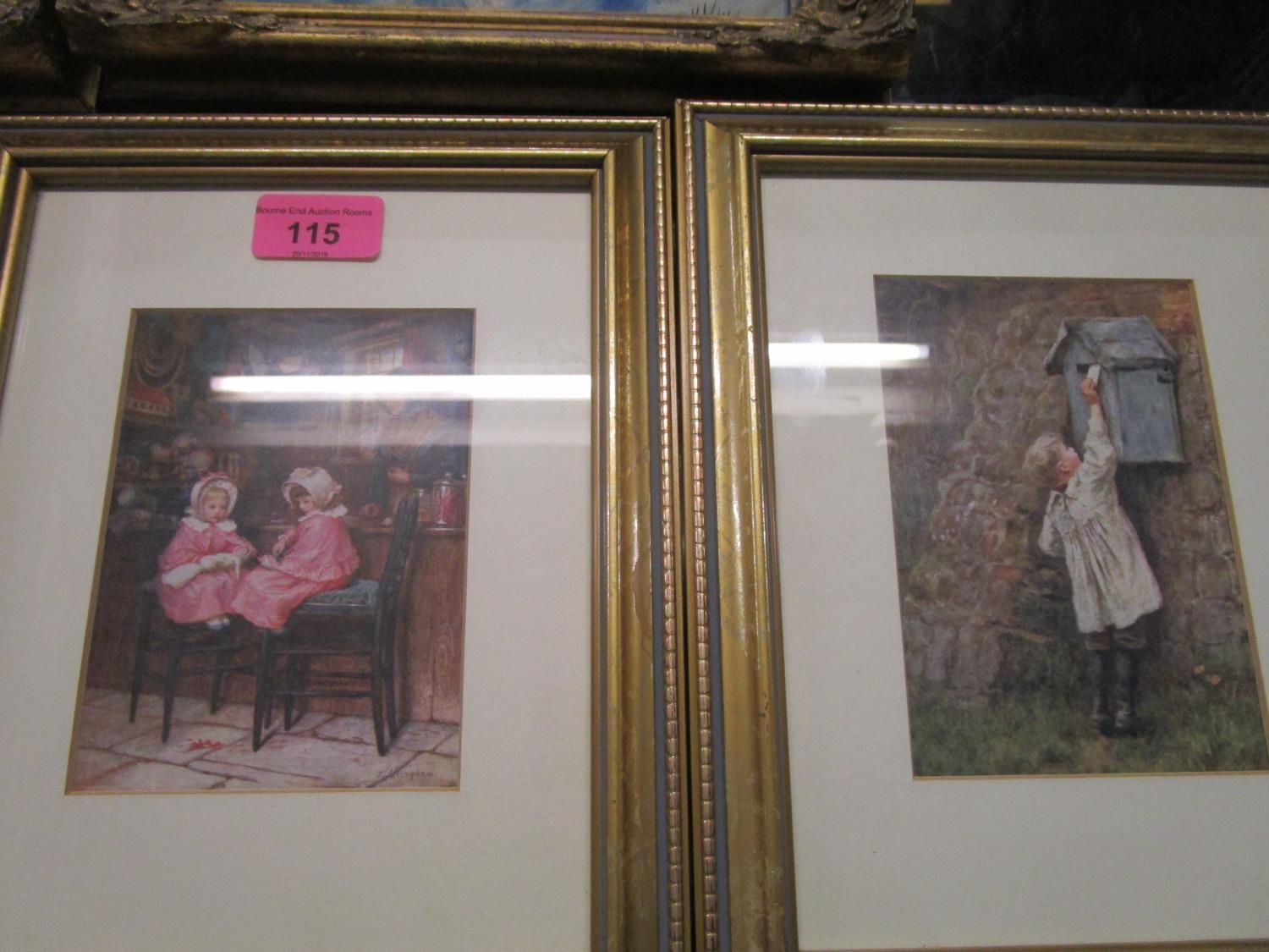 A group of seven pictures to include two modern oil portraits signed H Walsh and various framed - Image 3 of 4