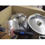 kitchenware to include a Fissler pressure cooker, a Polaras copper bottomed pan and lid SKK pans and
