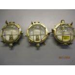 Three boat bulkhead brass cased lights (condition: glass to one, broken)