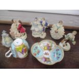 Mixed German porcelain to include Dresden dish, figures and other items