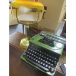 A brass desk lamp, together with an Everest Mod 90 typewriter