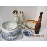 19th Century and later ceramics to include a Delft dish, Staffordshire figures and other items
