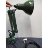 An EDL green painted anglepoise industrial lamp, rewired and pat tested