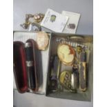 A mixed lot to include a cheroot holder, silver stamp holder, silver ring, cameo brooch and other