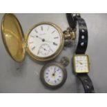 An early 20th century gold plated Waltham pocket watch, silver ladies fob watch and a Sutus watch
