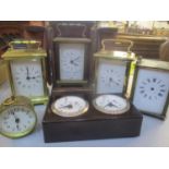 Mixed clocks to include two Bayard 8 day carriage clocks, American bedside clock and others