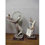 Two Guiseppe Armani Capodimonte figures of clown, one measuring 16"h and the other 14" h