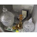 Mixed glassware to include a Bohemian decanter set, large cut glass bowl, Caithness Moonflower