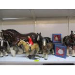 A mixed lot to include six boxed pocket watches and a selection of porcelain horse ornaments