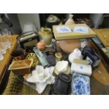 A mixed lot to include vintage cameras, opera glasses, a Roberts radio, metalware, kitchen