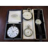 A wristwatch and pocket watches to include Victorian silver pocket watch