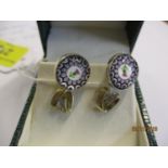 A pair of silver Millefleur earrings and a pair of 9ct and diamond earrings