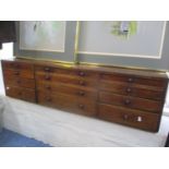 A Victorian mahogany table top bank of twelve drawers, 10 1/4"h x 38 3/4"w