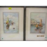 L Bowden - Cornwall, two prints of boats in harbour, signed to the lower mount, framed